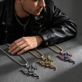 Zinc Alloy Green Glass Pendant Necklaces, Dinosaur