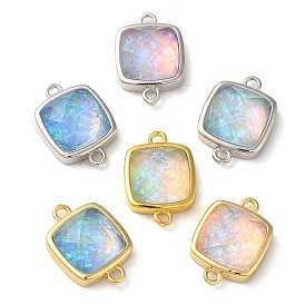 Breloques connecteur opale synthétique, maillons carrés en laiton plaqués en rack