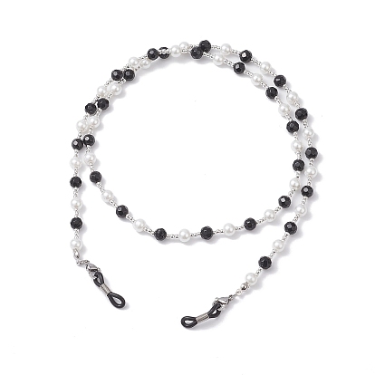 Цепочки для очков со стеклянными бусинами, с карабинами из цинкового сплава и резиновыми петлями на концах