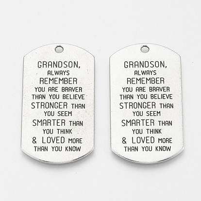 Tibetan Style Alloy Quote Pendants, Cadmium Free & Lead Free, Rectangle with Word