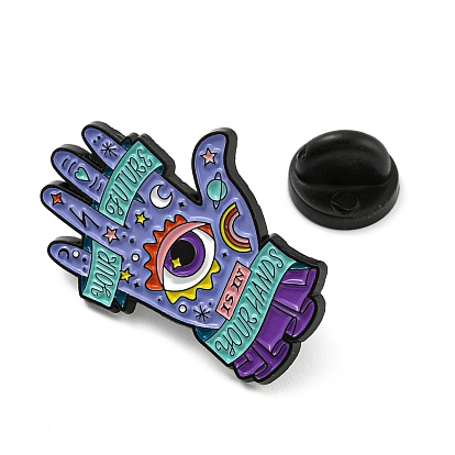 Hand with Crystal Ball/Eye Enamel Pins, Black Zinc Alloy Brooches for Backpack Clothes