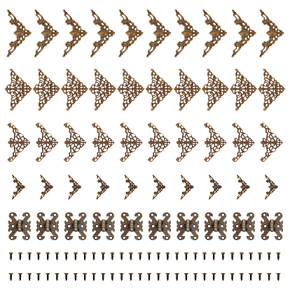 10 Charnière en alliage (pièces), accessoires de porte de garde-robe, avec 60 pièces de vis et 40 pièces de 4 styles de jointures en filigrane de fer de style tibétain