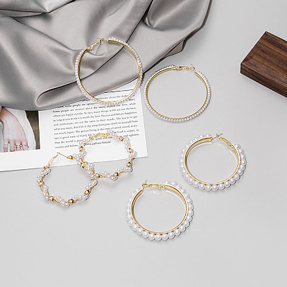 Bold and Chic Geometric Spiral Pearl Hoop Earrings - Statement Fashion Circle Earings