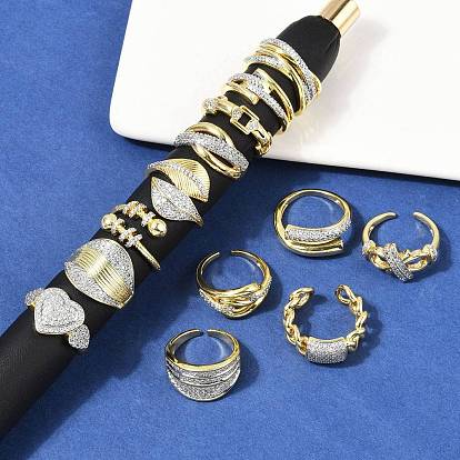 Открытая манжета из латуни с микропаве и кубическим цирконием для женщин, стойки покрытие, долговечный, без свинца и без кадмия