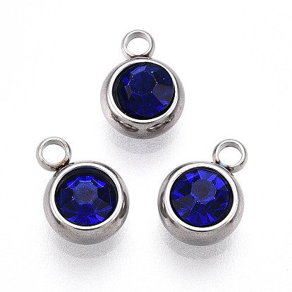 303 из нержавеющей стали амулеты горный хрусталь, плоско-круглые, цвет нержавеющей стали