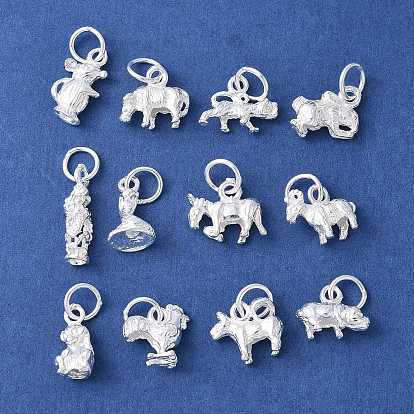 925 стерлинговое серебро 3d китайские зодиакальные подвески, с прыжковых колец, серебряный цвет гальваническим