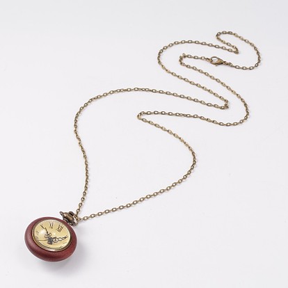 Длинные латунные кабельные цепи плоские круглые розовые карманные карманные часы ожерелья, с карабин-лобстерами , 30 дюйм