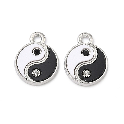 Colgantes de aleación de rhinestone, encantos del yin y el yang, con resina epoxi, chapado en rack, sin cadmio y níque y plomo