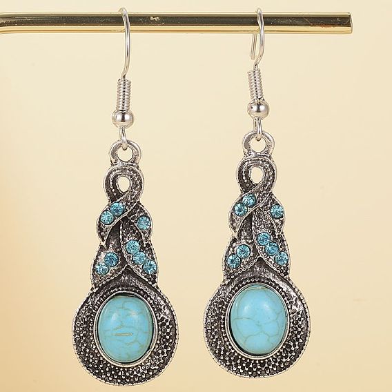 Серьги-гвоздики из искусственной бирюзы в стиле бохо, серьги в стиле бохо со сплавом, украшения для женщин, античное серебро