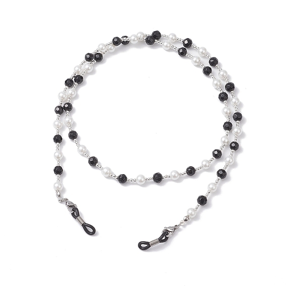 Цепочки для очков со стеклянными бусинами, с карабинами из цинкового сплава и резиновыми петлями на концах