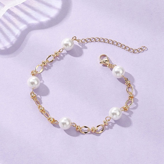 Браслеты-цепочки с круглыми жемчужинами, Браслеты из овальных звеньев латуни ручной работы для женщин