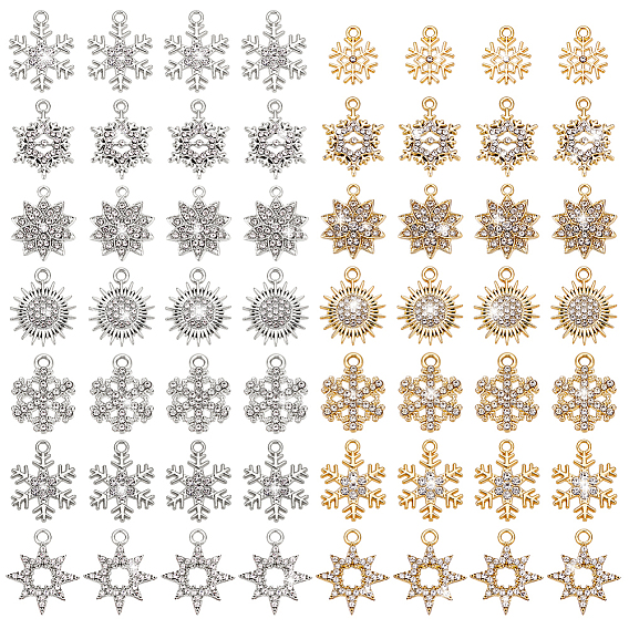 56шт 14 подвески со стразами в стиле сплава, пластиковая имитация жемчуга, снежинка/солнце