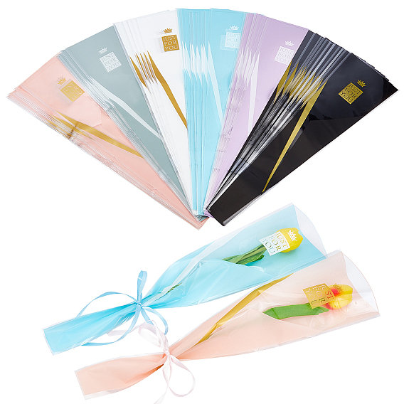 120Pcs 6 Colors OPP Gift Bags, Single Flower Packaging Bags, with Word Just For You and Crown Pattern