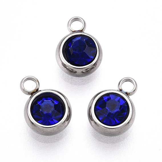 303 из нержавеющей стали амулеты горный хрусталь, плоско-круглые, цвет нержавеющей стали