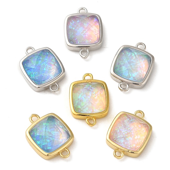 Подвески из синтетического опала, покрытие стойки латунными квадратными звеньями