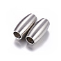 304 Stainless Steel Magnetic Clasps with Glue-in Ends, Matte Style, Oval, 21x10mm, Hole: 6mm