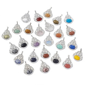 Gemstone Pendants, Buddha Charms, with Platinum Tone Rack Plating Brass Findings, Cadmium Free & Lead Free