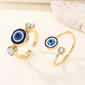 Vintage Resin Blue Eye Ring with Sparkling Rhinestones and Turkish Evil Eye Design