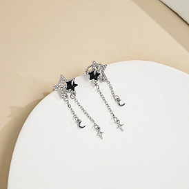 Alloy Stud Earrings for Women, Star with Moon