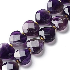 Natural Amethyst Beads Strands, Faceted Love Heart, with Seed Beads