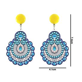 DIY Teardrop Stud Dangle Earring Making Diamond Painting Kits, Flower Pattern