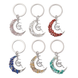 Synthetic Turquoise & Natural Red Jasper White Moonstone Citrine Lapis Lazuli Rose Quartz Keychain, with Iron Split Key Rings and Alloy Pendants