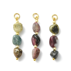 Подвески из натурального разноцветного турмалина, подвески из бусин в виде самородков с соединительными кольцами из нержавеющей стали, золотые