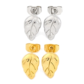 Ion Plating(IP) 304 Stainless Steel Stud Earrings, Leaf