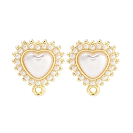 Alloy Plastic Imitation Pearl Stud Earring Finding, Heart