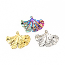 Ion Plating(IP) 304 Stainless Steel Pendants, Ginkgo Leaf Charm