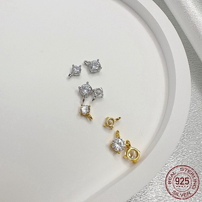 Charms de circonita cúbica transparente micro pavé de plata de ley rodiada, diamante