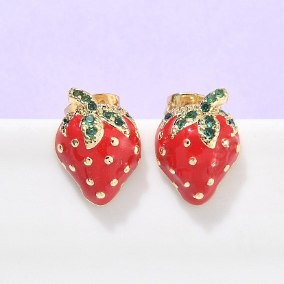 Серьги-гвоздики из латуни, клубника