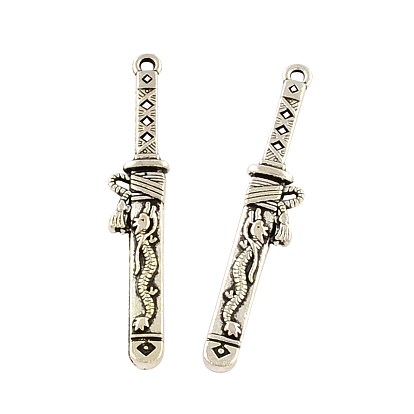 Tibetan Style Zinc Alloy Pendants, Sword, Lead Free & Cadmium Free, 44.8x8x3mm, Hole: 2mm, about 227pcs/500g