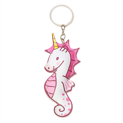 Adorable Pink Leather Seahorse Keychain with Digital Printed Ocean Animal Design