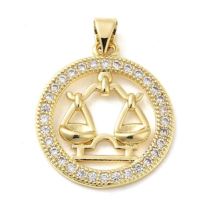 Rack Plating Brass Micro Pave Cubic Zirconia Pendants, Cadmium Free & Lead Free, Long-Lasting Plated, Flat Round