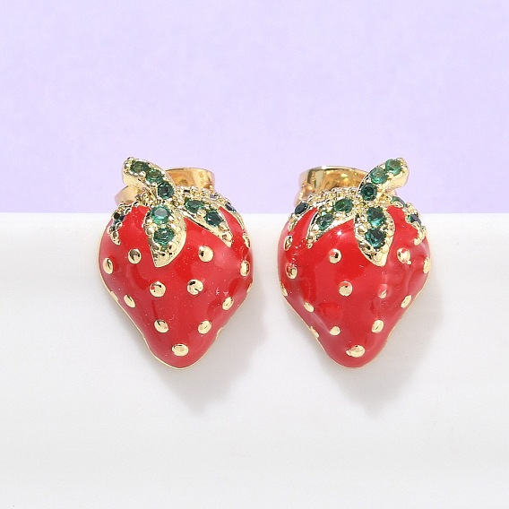 Серьги-гвоздики из латуни, клубника