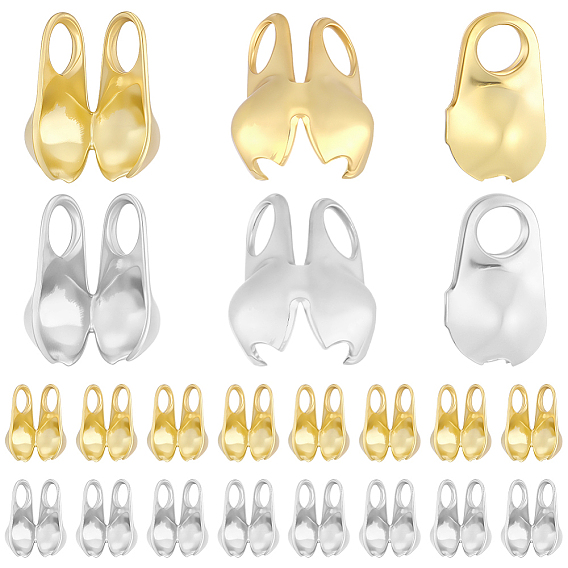 300Pcs 2 Colors 304 Stainless Steel Bead Tips, Calotte Ends, Clamshell Knot Cover