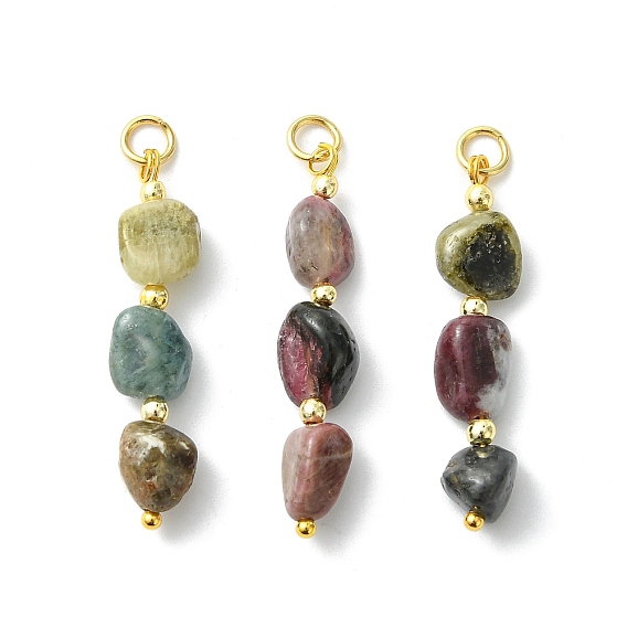 Подвески из натурального разноцветного турмалина, подвески из бусин в виде самородков с соединительными кольцами из нержавеющей стали, золотые
