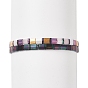 2Pcs 2 Style Glass Seed Rectangle Beaded Stretch Bracelets Set, Tile Bracelet for Women