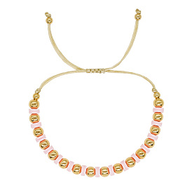 Rétro chic 6 bracelet/collier en perles d'argile douce rose de mm avec des accents dorés pour femmes