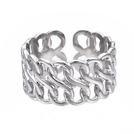 304 Stainless Steel Curb Chain Open Cuff Ring, Chunky Hollow Ring for Women