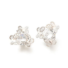 Brass Micro Pave Clear Cubic Zirconia Buttons, Long-Lasting Plated, Cadmium Free & Lead Free, Butterfly