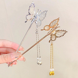 Metal Butterfly Hairpin for Traditional Qipao Updo, Simple Bun Stick for Hanfu Hairstyle