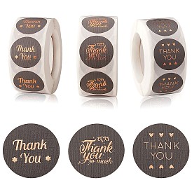 3Roll Self-Adhesive Gold Foil Paper Gift Tag Youstickers, Flat Round with Word Thank You Appreciation Stickers Labels, for Party Presents Decorative