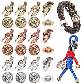 Outdoor EDC Cord Lanyard Bracelet Keychain Beads Buttons, Incliunding Alloy Spartan Helmet European Beads & Shield Buttons