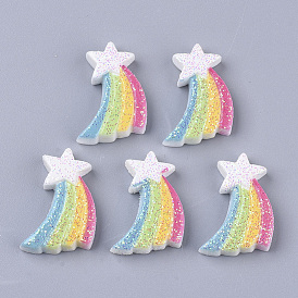 Resin Cabochons, with Glitter Sequins, Stars Rainbow
