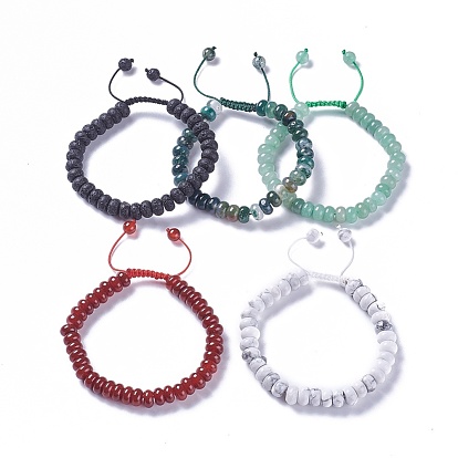 Adjustable Mixed Gemstone Braided Bead Bracelets, with  Nylon Cord