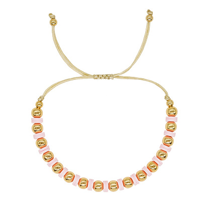 Retro Chic 6mm Pink Soft Clay Beaded Bracelet/Necklace with Gold Accents for Women