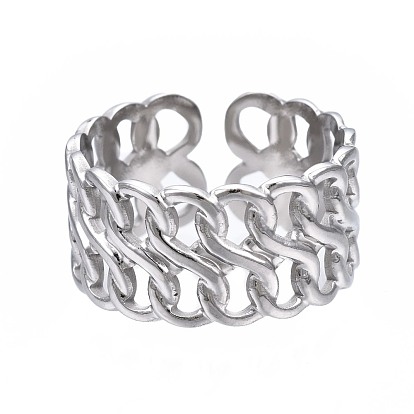 304 Stainless Steel Curb Chain Open Cuff Ring, Chunky Hollow Ring for Women