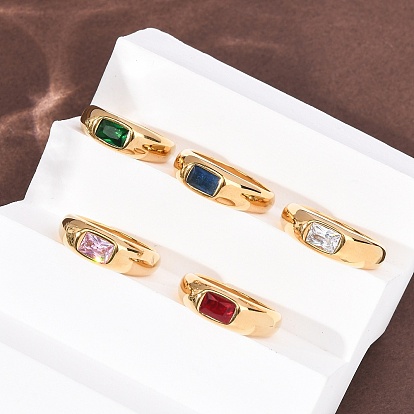 304 из нержавеющей стали кольца перста широкополосного, прямоугольные, со стеклом, ионное покрытие (ip), золотые